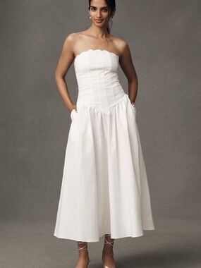 BHLDN Strapless Magic Fabric Basque-Waist Midi Dress